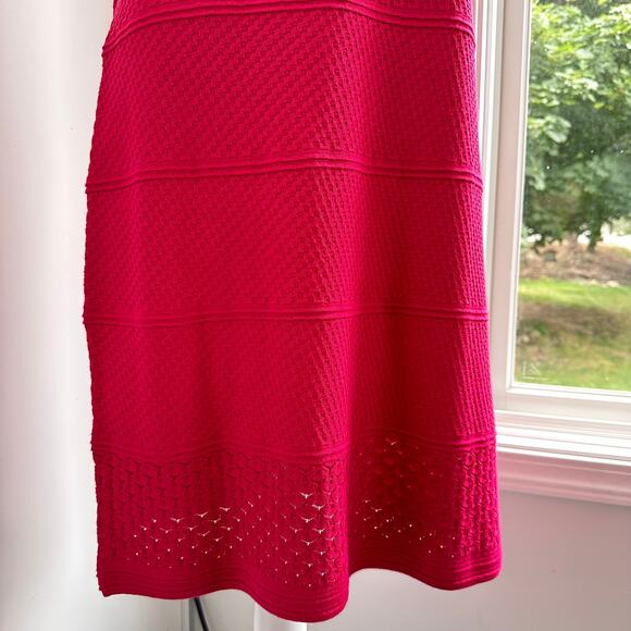 Etcetera Pink Knit Dress Large Eyelet Hem Waffle Texture Capsule Wardrobe Staple - Picture 3 of 6